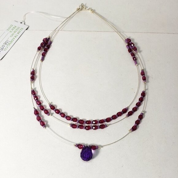 Purple & Lavender Layered Illusion Beaded Necklace – Women's Silver-Tone Fashion - Picture 3 of 7